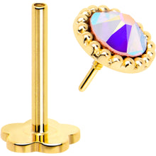 Load image into Gallery viewer, 14k Yellow Gold Flat Back Earring 20G 3mm Aurora CZ Floral Reversible

