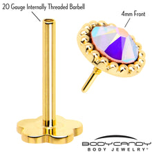 Load image into Gallery viewer, 14k Yellow Gold Flat Back Earring 20G 3mm Aurora CZ Floral Reversible
