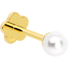 Load image into Gallery viewer, 14k Yellow Gold Flat Back Earring 20G 3mm Faux Pearl Floral Reversible
