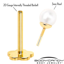 Load image into Gallery viewer, 14k Yellow Gold Flat Back Earring 20G 3mm Faux Pearl Floral Reversible
