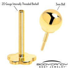 Load image into Gallery viewer, 14k Yellow Gold Flat Back Earring 20G 3mm Ball Floral Reversible
