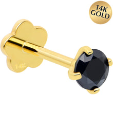 将图片加载到图库查看器，14k Yellow Gold Flat Back Earring 20G 3mm Blue CZ Floral Reversible
