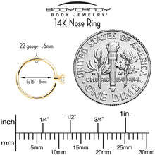 将图片加载到图库查看器，14k Solid Yellow Gold Bendable Nose Hoop 22G 5/16 with 2mm  CZ
