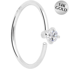 将图片加载到图库查看器，14k Solid White Gold Bendable Nose Hoop 22G 5/16 with 2mm CZ
