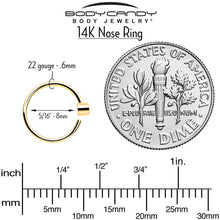 将图片加载到图库查看器，14k Solid Yellow Gold Bendable Nose Hoop 22G 5/16 with Bezel CZ
