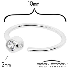 Load image into Gallery viewer, 14k Solid White Gold Bendable Nose Hoop 220G 5/16 with 2mm Bezel CZ
