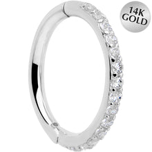 将图片加载到图库查看器，14k Solid White Gold Hinged Segment Ring Forward Facing CZ 18G 5/16

