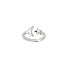 Load image into Gallery viewer, Solid 14k White Gold Star and Moon Cubic Zirconia Toe Ring
