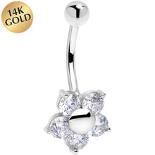 Load image into Gallery viewer, 16G Solid 14k White Gold Cubic Zirconia Five Petal Flower Belly Ring
