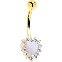将图片加载到图库查看器，16G Solid 14k Yellow Gold Zirconia Opal Heart Belly Ring
