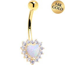 将图片加载到图库查看器，16G Solid 14k Yellow Gold Zirconia Opal Heart Belly Ring
