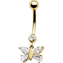 将图片加载到图库查看器，16G Solid 14k Yellow Gold Dangle CZ Butterfly Belly Ring
