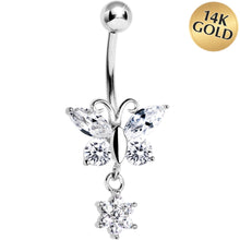 Load image into Gallery viewer, 16G Solid 14k White Gold CZ Flower Butterfly Belly Ring

