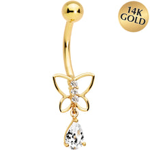 将图片加载到图库查看器，16G Solid 14k Yellow Gold Butterfly Teardrop Belly Ring
