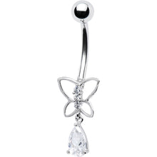 将图片加载到图库查看器，16G Solid 14k White Gold Butterfly Teardrop Belly Ring
