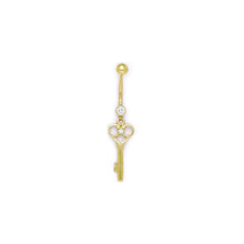 Load image into Gallery viewer, 16G Solid 14K Yellow Gold Cubic Zirconia SKELETON KEY Belly Ring
