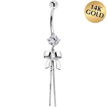 Load image into Gallery viewer, 16G Solid 14k White Gold Cubic Zirconia Bow Belly Ring
