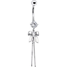 Load image into Gallery viewer, 16G Solid 14k White Gold Cubic Zirconia Bow Belly Ring
