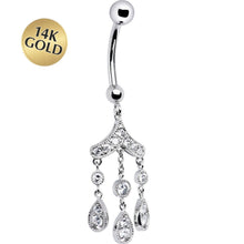 Load image into Gallery viewer, 16G Solid 14K White Gold CZ Gem Chandelier Dangle Belly Ring
