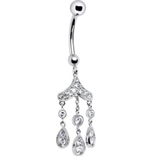 Load image into Gallery viewer, 16G Solid 14K White Gold CZ Gem Chandelier Dangle Belly Ring
