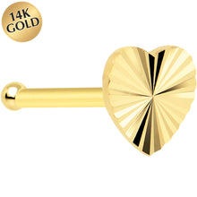 Load image into Gallery viewer, Solid 14K Yellow Gold Flat Textured Heart Nose Bone
