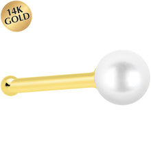 Load image into Gallery viewer, Solid 14K Yellow Gold 3mm Pearl Nose Bone
