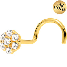 将图片加载到图库查看器，Solid 14K Yellow Gold Clear CZ Flower Nose Screw Ring

