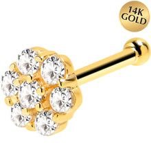 将图片加载到图库查看器，Solid 14K Yellow Gold Clear CZ Flower Nose Bone
