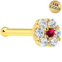 将图片加载到图库查看器，Solid 14K Yellow Gold Clear Red CZ Flower Nose Bone

