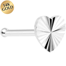 将图片加载到图库查看器，Solid 14K White Gold Flat Textured Heart Nose Bone
