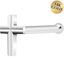 将图片加载到图库查看器，Solid 14K White Gold Raised Cross Nose Bone
