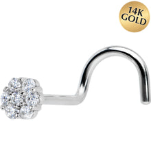 Load image into Gallery viewer, Solid 14K White Gold Clear CZ Flower Nose Screw Ring
