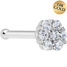 将图片加载到图库查看器，Solid 14K White Gold Clear CZ Flower Nose Bone
