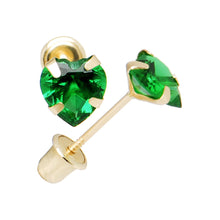 Load image into Gallery viewer, 14k Yellow Gold .47 Carat CZ Heart May Birthstone Earrings
