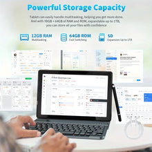 Load image into Gallery viewer, A10L 10inch Tablet Android 14 12GB RAM 64GB ROM 1TB Expand WiFi6 Face Unlock HD IPS Screen Keyboard Mouse Stylus For PC Pad Gift

