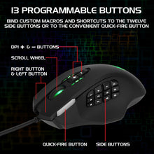 Load image into Gallery viewer, Enhance Theorem 2 MMO Gaming Mouse — 13‑Button, 4000 DPI, Black
