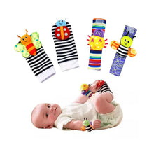 将图片加载到图库查看器，4 PCS Baby Rattle Toy Set Soft Animal Socks &amp; Wrist Straps for Newborns 0–12 Months Educational Plush Toys
