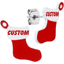 将图片加载到图库查看器，Custom Holiday Christmas Stocking Personalized Name Stud Earrings
