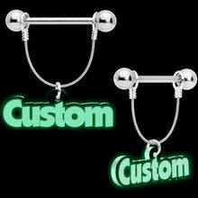 Load image into Gallery viewer, Custom Glow in the Dark Personalized Name Dangle Nipple Ring Set
