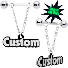将图片加载到图库查看器，Custom Glow in the Dark Chain Personalized Name Dangle Nipple Ring Set
