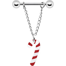 将图片加载到图库查看器，14G Christmas Candy Cane Chain Dangle Nipple Ring Set
