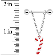 将图片加载到图库查看器，14G Christmas Candy Cane Chain Dangle Nipple Ring Set
