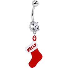 将图片加载到图库查看器，Clear Gem Custom Christmas Stocking Personalized Dangle Belly Ring
