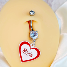 Load image into Gallery viewer, Custom Double Gem Red White Valentines Day Heart Personalized Dangle Belly Ring
