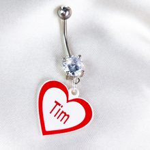 Load image into Gallery viewer, Custom Double Gem Red White Valentines Day Heart Personalized Dangle Belly Ring
