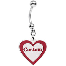 将图片加载到图库查看器，Custom Red White Valentines Day Heart Personalized Dangle Belly Ring

