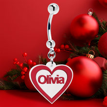 将图片加载到图库查看器，Custom Red White Valentines Day Heart Personalized Dangle Belly Ring
