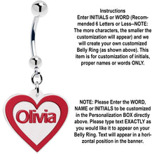将图片加载到图库查看器，Custom Red White Valentines Day Heart Personalized Dangle Belly Ring
