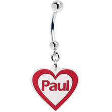 将图片加载到图库查看器，Custom Red White Valentines Day Heart Personalized Dangle Belly Ring
