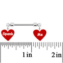 Load image into Gallery viewer, 14G 5/8 Red Spank Me Valentines Day Heart Nipple Ring Set

